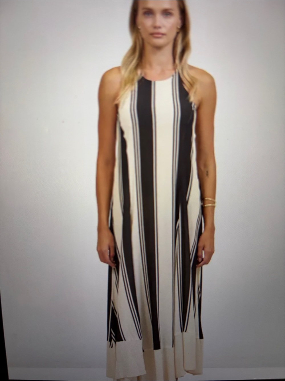Striped Halter Neck Sleeveless Maxi Dress